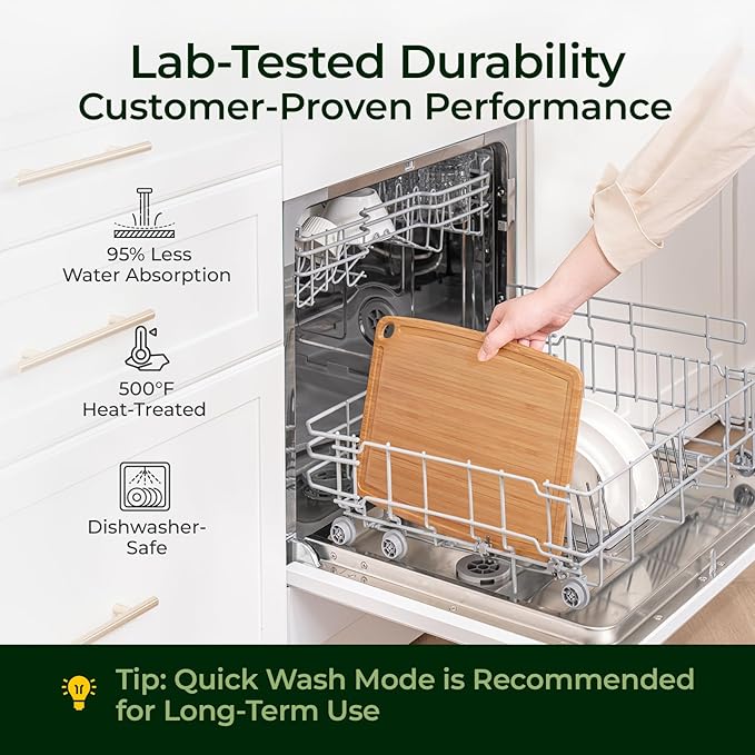 Dishwasher Safe Bamboo Cutting Board, Lightweight & Durable Wood Cutting Board, Reversible with Juice Groove, Easy to Store & Clean, Ideal Kitchen Gift for Home Cooks