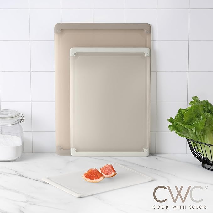 COOK WITH COLOR Extra Large Cutting Board Set, Jumbo-Sized Boards with Rubber Border for Enhanced Cooking Experience, 3-Piece, Brown