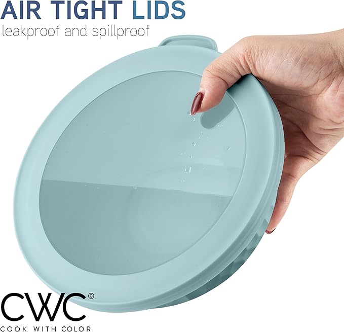 COOK WITH COLOR Mixing Bowls with Lids - 12 Piece Plastic Nesting Bowls Set includes 6 Prep Bowls and 6 Lids, Non Slip Bottom and Embossed Design - Microwave Safe (Blue)