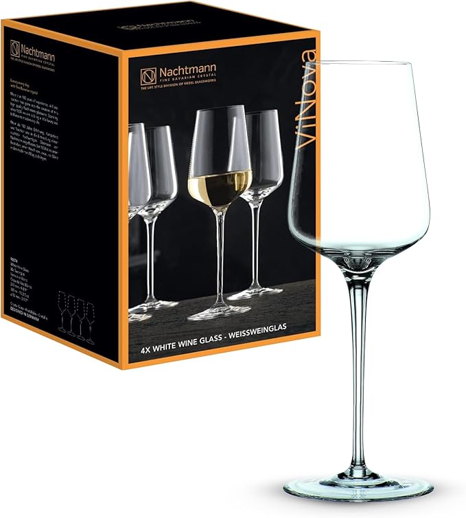 Nachtmann ViNOVA White Wine Glass (Set of 4) - 12.8 oz Crystal Stemmed Glasses, Tulip-Shaped Design for Enhanced Aromas - Everyday Use, Dishwasher Safe - Elegant Crystal Drinkware for White Wines