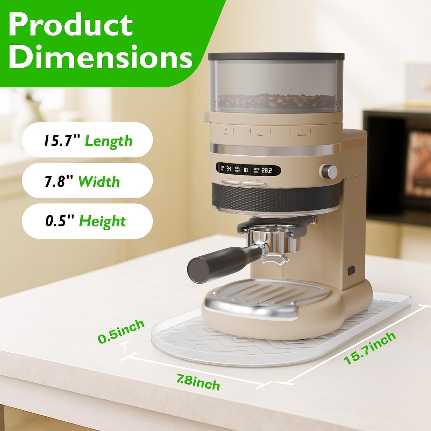 Silicone Coffee Mat,15.8"x 7.8"in Bar Mat for Countertop,Heat-Resistant,Non-Slip,Leak-Proof,Fit for Coffee Maker/Espresso Machine-Translucent