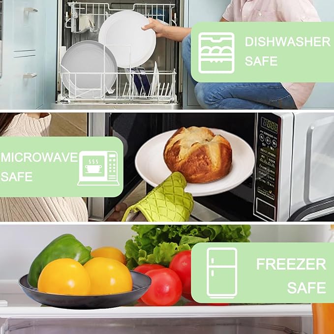 Supernal 32pcs Wheat Straw Dinnerware Sets,Plates and Bowls Sets,Reusable Plastic Plate,Microwave Dishwasher Safe,Plastic Dinnerware Set,Four Color Set 16pcs Plates,8pcs Bowls,8pcs Cups