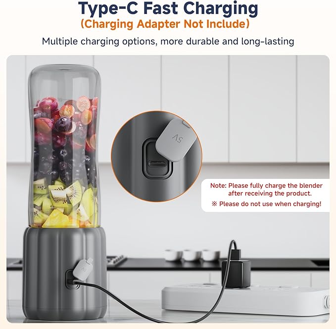 COKUNST 17Oz Portable Blender for Shakes and Smoothies, USB Rechargeable Smoothie Blenders with 6 Blades, Mini Mixer Personal Blender Juicer with Extra Handle Lid for Travel Gym Picnic Office