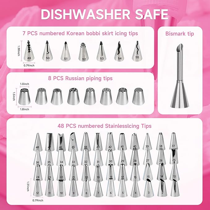 Cake Decorating Kit,137pcs Cake Decorating Supplies with Cake Turntable for Decorating,Pastry Piping Bag,Russian Piping Tips Baking Tools, Cake Baking Supplies for Beginners(Pink)