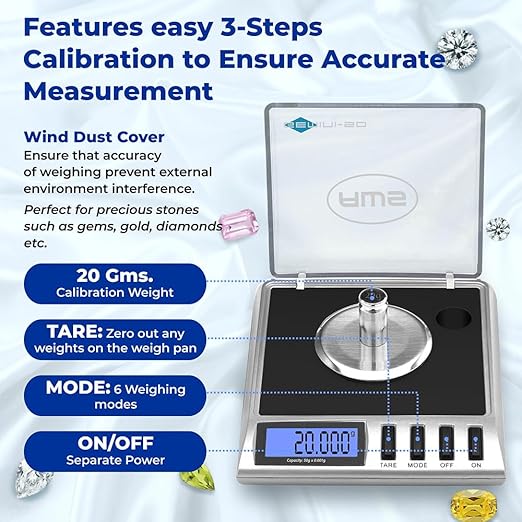 AWS Gemini-50 Milligram Scale 50g x 0.001g – Digital Jewelry/Lab Scale for Powder, Gold, Gems – Includes Calibration Weights, Tweezers & Tray – Tare, Cal, 6 Units, Pocket Size Mg Scale (Black)