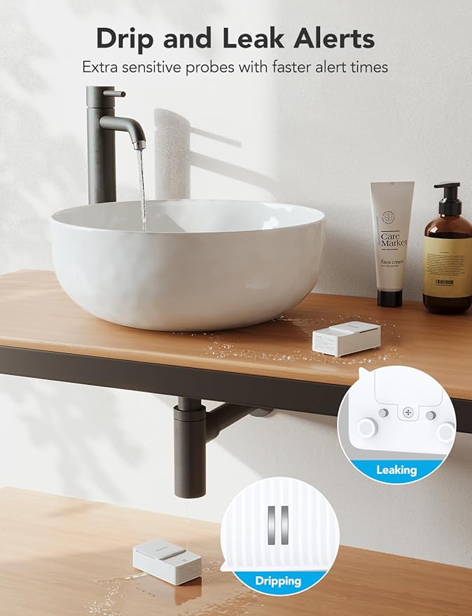 GoveeLife WiFi Water Ieak Detector 2 for Home, Smart Water Ieak Sensor 4 Pack with 100dB Adjustable Alarm and App Alerts, LoRa Up to 1968ft Open-Air Transmission Range for Basement, Kitchen, Bathroom