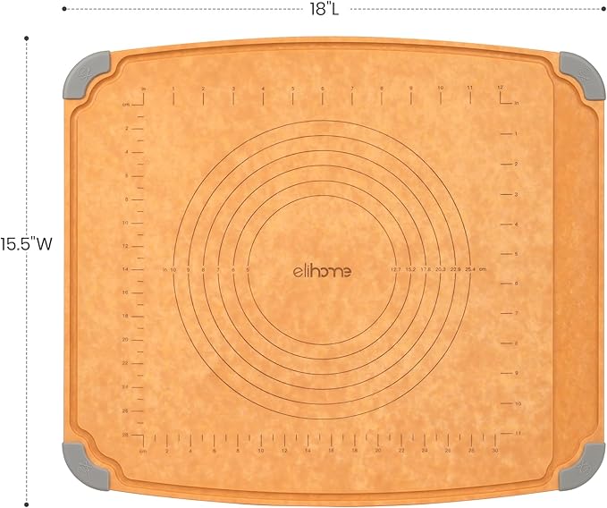 Elihome Essential Baking Pastry & Cutting Board for Kitchen, Wood Fiber Cutting Board for Kitchen, Knife Friendly, Dishwasher Safe, Non-Slip Feet, Juice Groove, Non-Porous, Eco Friendly, 15" x 18"