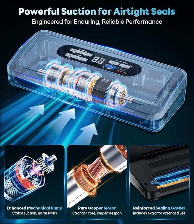 Vacuum Sealer Machine with AirLock ProSeal System, 10-in-1 Vacuum Sealer for Food, Dry & Moist Modes, Compact Design with Digital Timer, Built-in Cutter & Roll Storage, Stainless Steel