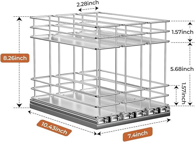 Pull Out Spice Rack Organizer for Cabinet, Slide Out Spice Racks, Easy to Install, 2.1''Wx10.35''Dx8.26''H, 3 Drawers 2 Tiers(Silver)