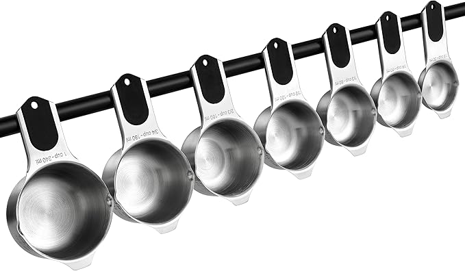 Spring Chef Magnetic Stainless Steel Measuring Cups, Patented, Kitchen Tools with Easy to Read Markings for Measuring Dry or Liquid Ingredients, Set of 7, Black
