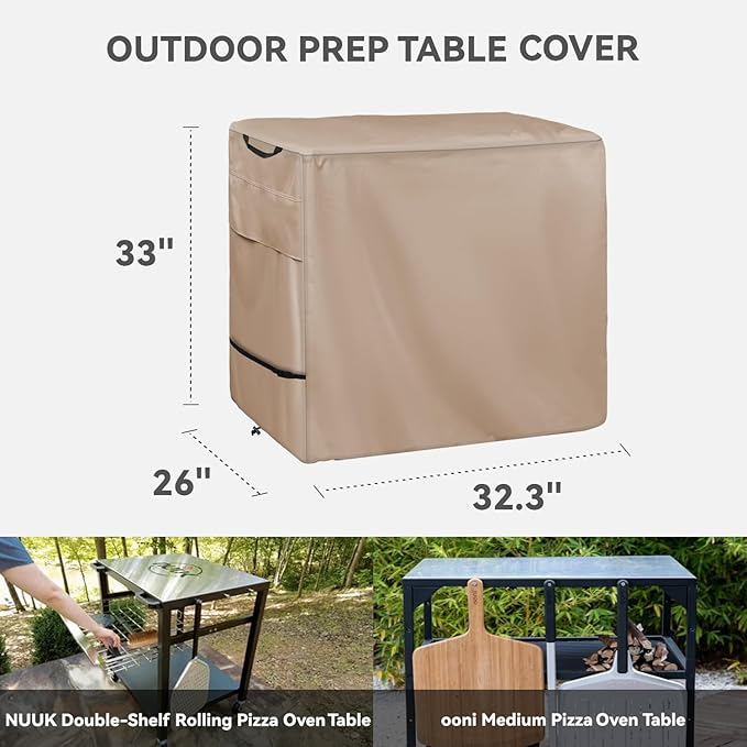 Outdoor Pizza Oven Table Cover for Nuuk Three-Shelf Heavy Duty Rolling Outdoor Pizza Oven Table and ooni Pizza Oven Stand Modular Table,600D Heavy Duty Waterproof Cover,Khaki