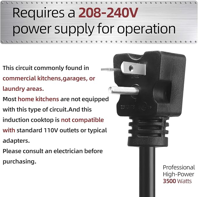 Induction Cooktop 208-240V 3500W Commercial Range Induction Burner Dual IGBT Modules 8 Heating Level Sensor Push-Button Premium Stainless Steel Housing Crystal Glass Electric Cooktop（Red）