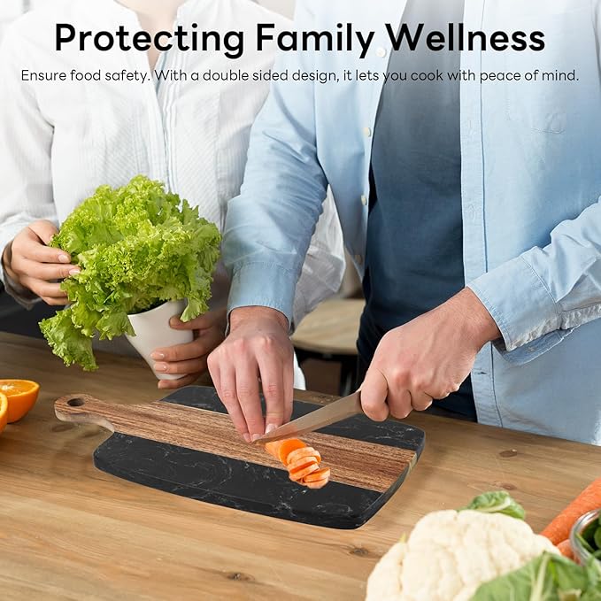 Marble charcuterie board: Acacia wood marble chopping board - suitable for kitchen, great gift for friends (black)