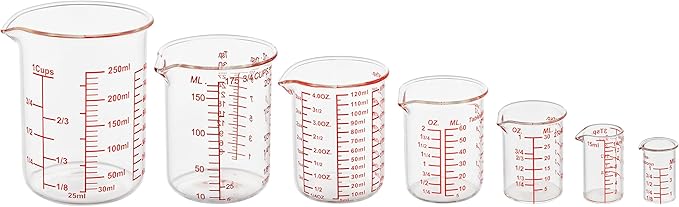 Ackers 7-Piece Glass Measuring Cup Set, Borosilicate Beaker Style Nesting Liquid Measuring Cups