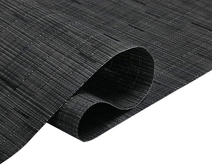 SHACOS Placemats Set of 8 Woven Vinyl Place Mats for Dining Table Wipe Clean Heat Resistant Washable Kitchen Table Mats (8, Black)