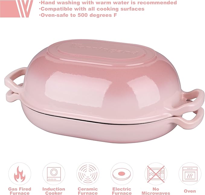 Enameled Cast Iron Sourdough Bread Oven, Dutch Oven, Loaf Cast Iron Bread Pan for Homemade Bread Baking, Meatloaf Pan with Lid, 7QT, Pink