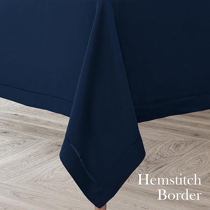 Linen World Hemstitch Linen Tablecloth, French Linen Navy Tablecloth 90" x 60" Inch, Washable Rectangular Table Cloth for Dining, Outdoor, Weddings and Restaurants, Decorative Valentine Easter