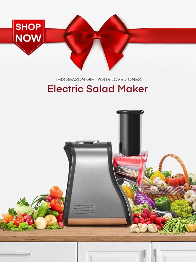 FOHERE Electric Cheese Grater Salad Maker, Electric Slicer Shredder for Home Kitchen Use, One-Touch Easy Control, Electric Grater for Vegetables, Cheeses and Nuts, BPA-Free, Red
