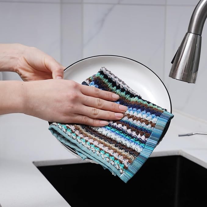 Oeleky Kitchen Dishcloths for Washing Dishes, Ultra Absorbent Dish Rags, Cotton Cleaning Cloths Pack of 8, 12x12 Inches