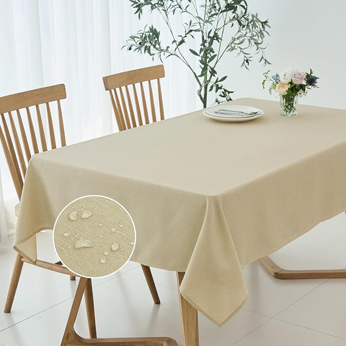 maxmill Square Tablecloth Linen Texture Stain Resistant Waterproof Wrinkle Resistant Washable Soft Table Cloth, Decorative Fabric Table Cover for Dining Room Dinner and Party, 52 x 52 Inch, Beige