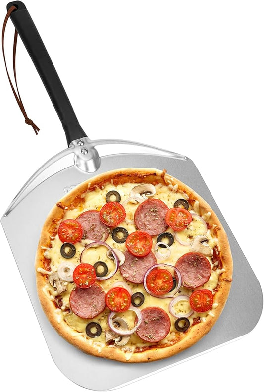 Aluminum Turning Pizza Peel for Oven and Grill, 12 x 14 Inch Pizza Spatula Turning Shovel for Baking Bread and Pie, Pizza Oven Accessories and Pizza Tools