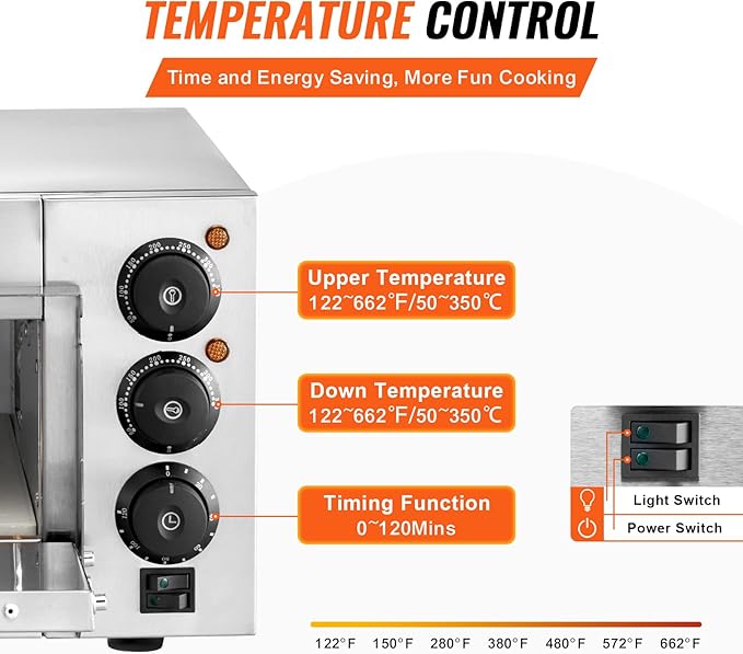 VEVOR Commercial Pizza Oven Countertop, 14" Single Deck Layer, Stainless Steel Electric Pizza Oven with Stone and Handle, Multipurpose Indoor Pizza Maker for Restaurant Home Pretzels Baked