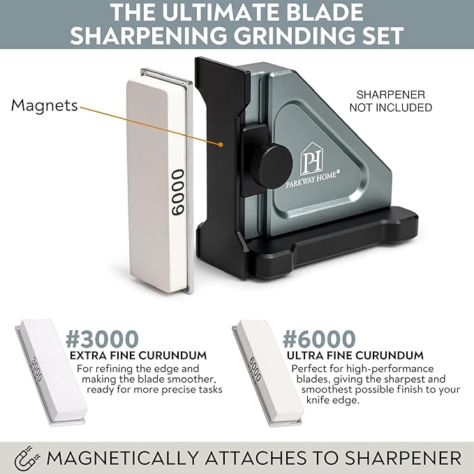 3000 & 6000 Grit Whetstone Plates Set – Extra Fine Corundum Sharpening Stones – Includes Leather Strop & Cleaning Eraser - Compatible Only with Parkway Home Adjustable Rolling Knife Sharpener