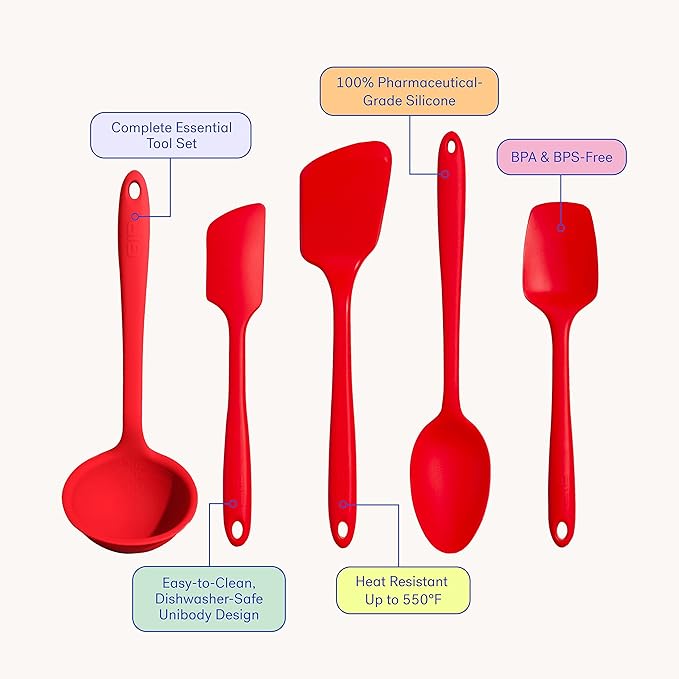 GIR: Get It Right 5-Piece Silicone Ultimate Kitchen utensils set - Ladle, Spatula, Flip, Spoon & Spoonula - Non toxic cooking utensils for Nonstick Cookware, Cooking and Baking - Mint