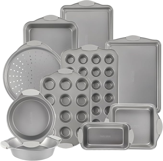 Country Kitchen Nonstick Stackable Bakeware Set - Heavy Duty, Durable, Easy Release Baking Set, Silver, 10 Pcs