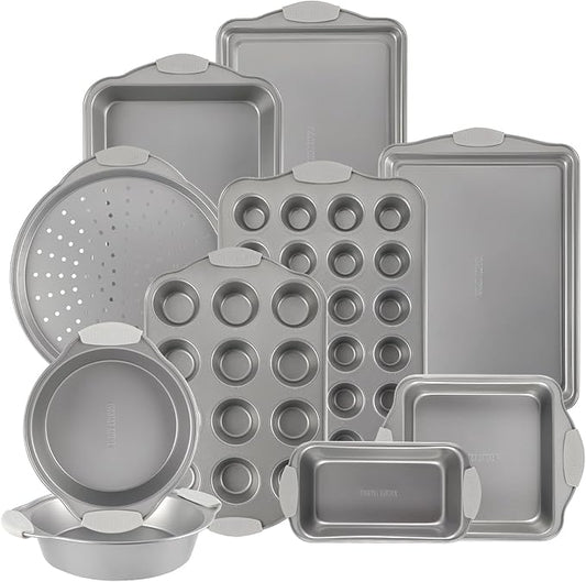 Country Kitchen Nonstick Stackable Bakeware Set - Heavy Duty, Durable, Easy Release Baking Set, Silver, 10 Pcs