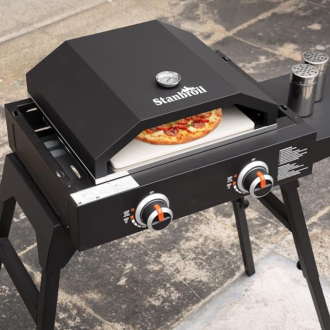 Stanbroil Outdoor Pizza Oven for Blackstone 17" or 22" Tabletop Griddles, Portable Pizza Maker with 13" Pizza Stone and Temperature Gauge, Blackstone Flat Top Gas Grill Accessories
