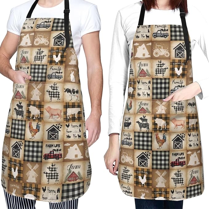 Funny Animal Apron with 2 Pockets Waterproof for Men Women Kitchen Garden Decor