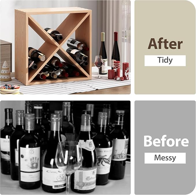 JAXPETY 96 Bottle Wine Rack Countertop Wine Storage Cube Freestanding Wine Holder Wood Storage Shelf for Home Kitchen Bar