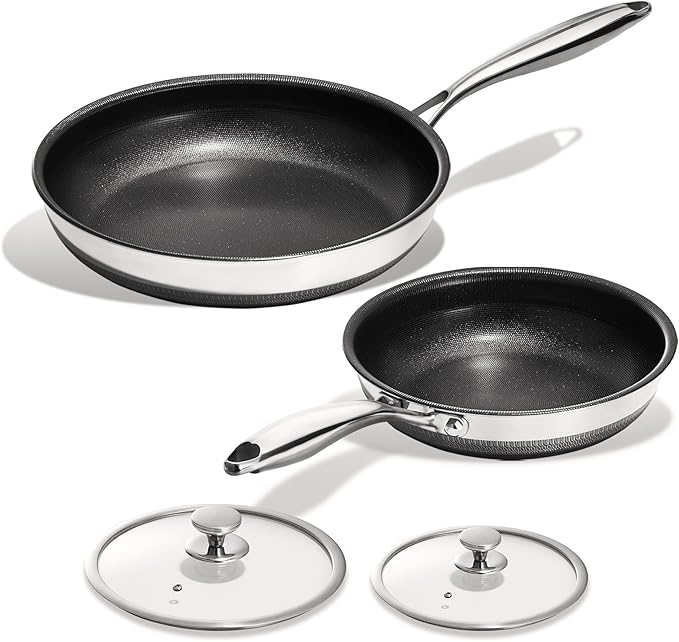 KITEXPERT Non Stick Frying Pans Set - 2 Piece (10, 12") Titanium Ceramic Pan with Lids, Nonstick Skillet Stainless Steel, PFAS PFOA & PTFE Free, Dishwasher & Oven Safe, All Cooktops Compatible