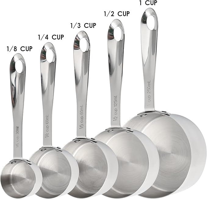 Stainless Steel Measuring Cups and Spoons Set of 12, 5 Dry Measuring Cups and 6 Measuring Spoons With Leveler for Kitchen