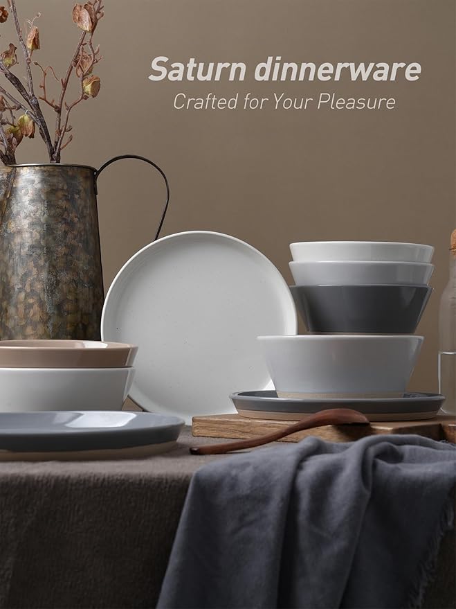 Famiware Saturn Speckled Dinnerware Sets for 8 (24 Pieces), Stoneware Plates and Bowls Dish Set - Chip and Scratch Resistant, Microwave and Dishwasher Safe, Multi-color