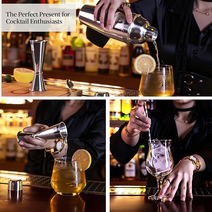 24oz Cocktail Shaker Set with 1 oz 2oz Jigger - Monogramm Initials Martini Shaker Set - 304 Stainless Steel Bar Shaker for Margarita,Mojito-Personalized Gift for Friend,Husband-T