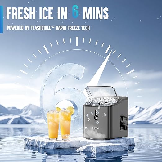 Nugget Ice Maker Countertop – 6 Mins Fast Ice Production, FLASHCHILL™, 26.5 LBS/Day, Self-Cleaning, Compact Portable Design, Ideal for Home, Office & Parties