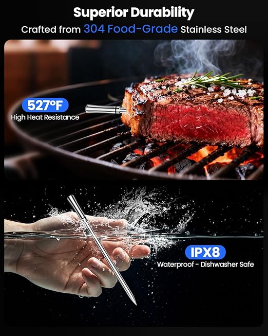 PROGRACE Smart Bluetooth Wireless Meat Thermometer: Standalone Base, WiFi Unlimited Range, 6 Sensors with NIST Certified Accuracy, for iOS and Android, for Kitchen, BBQ, Grill, Oven, Smoker