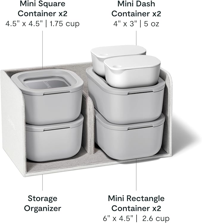 Caraway Mini Food Storage 11pc Set - Glass Storage Containers for Food - Non-Toxic Ceramic-Coated Glass - Air Release Technology - Compact & Stackable Design - Gray