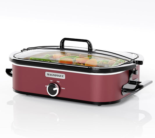 [NEW] MAGNIFIQUE 4-Quart Slow Cooker with Casserole Manual Warm Setting - Perfect Kitchen Small Appliance for Family Dinners, Dishwasher Safe Crock, Red