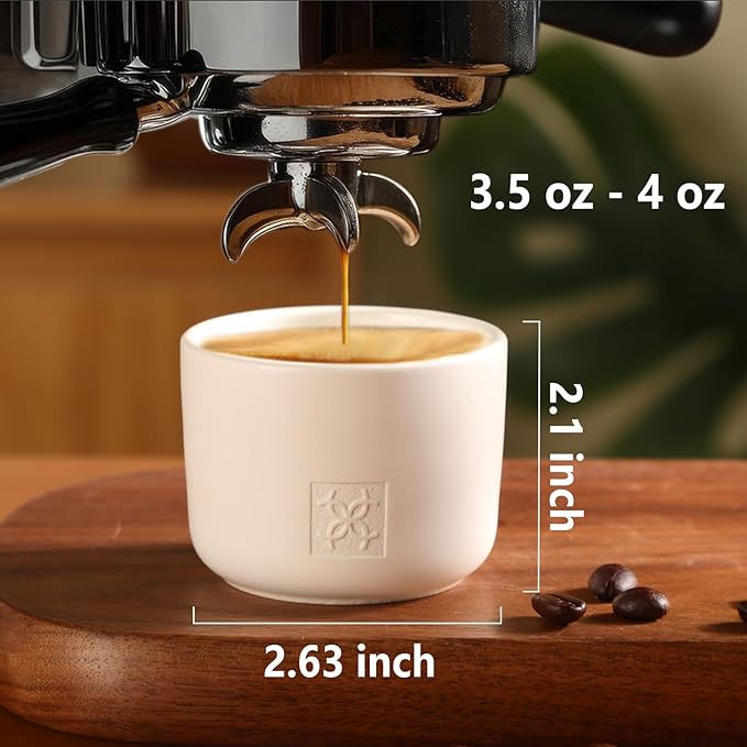 Porcelain Espresso Cups Set of 2, 3.5-4 oz Ceramic Small Coffee Cups, White Demitasse Cups for Espresso Coffee or Tea Shot Cups, Microwave Dishwasher Safe.