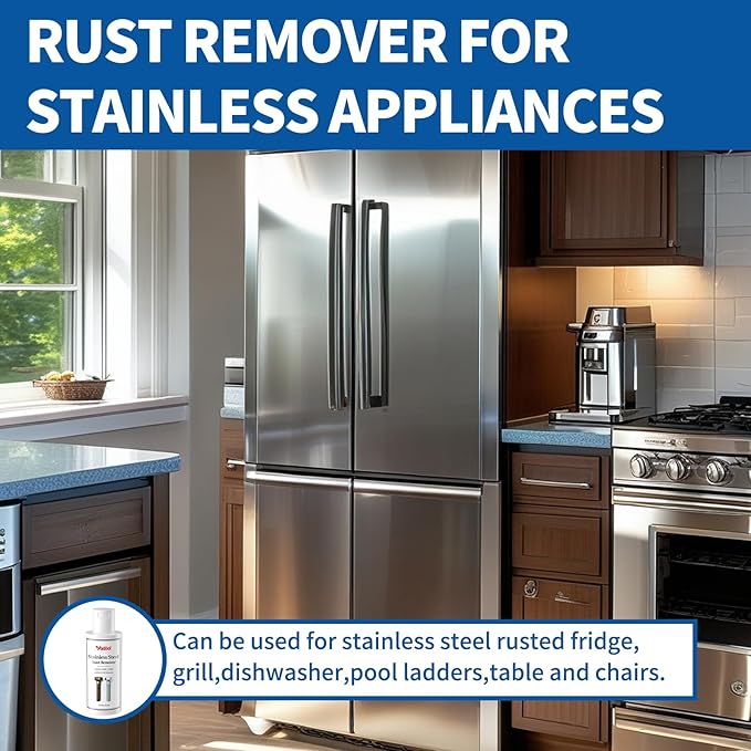 Rust Remover for Stainless Steel, Rust Stain Remover & Cleaner for Stainless Steel Appliances and Furniture - Ideal for Grill, Fridge, Knife or Pan & more - 3.72 Fl Oz