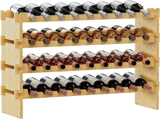 Bambloom Wine Rack Freestanding Floor, Wooden Stackable Bottle Storage Rack for Kitchen,Cellar. 36 Bottles Wine Holder Display Shelves for Champagne(Bamboo)