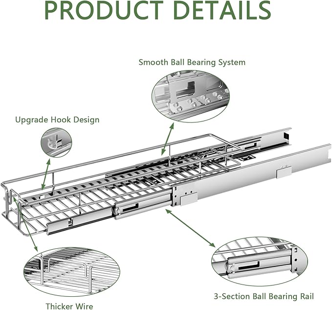 Pull Out Cabinet Organizer 7½" W x 21½" D, Heavy Duty Cabinet Pull Out Shelves, Slide Out Drawers Organization for Kitchen Cabinets Bathroom