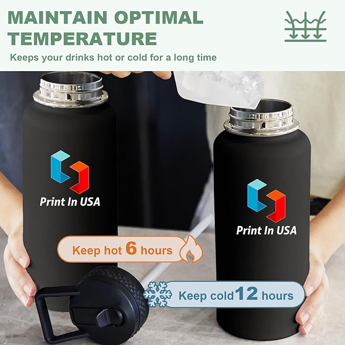 Personalized Custom Print in USA Water Bottle 10Pcs 32oz Stainless Steel Double Wall Coffee Cup with Lid & Straw Insulated Tumbler with Colorful Text Logo Photo