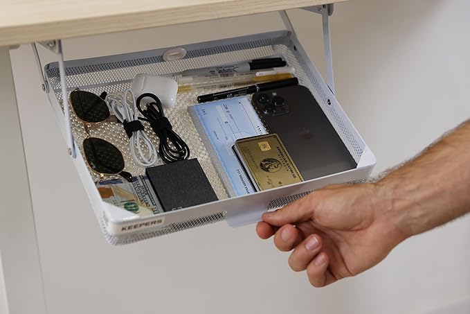 Everything Keeper - Organizer for Home, Kitchen, Bathroom, RV, Small Spaces - Storage Organizers - Compact Metal Basket - Under Cabinet Holder - Easy Install - Holds Strong - 13 x 10 x 2.5 in - Black