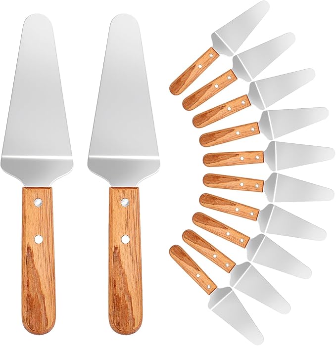 12 Pcs Stainless Steel Pizza Servers with Wooden Handle, Pie Servers Spatula, Triangular Spade Pastry Spatula for Pizza, Pie, Cake, Dessert