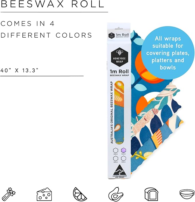 Honeybee Beeswax Wraps - Bird Pattern Beeswax Roll -Certified Organic Cotton Beeswax Wrap - Reusable Beeswax Wraps for Food - Plastic Wrap & Sandwich Bags Alternative - 40’’ x 13’’