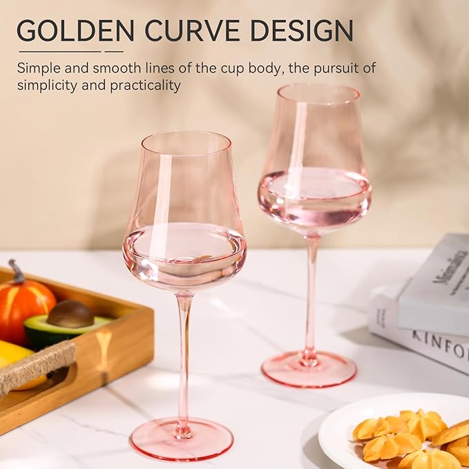 Pink Wine Glasses Set of 6-18oz Hand Blown Blush Pink Wine glasses - Unique Gift for Birthday,Wedding, housewarming